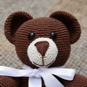 Urso Marrom Laço Branco Amigurumi - Artesanato e Personalizados