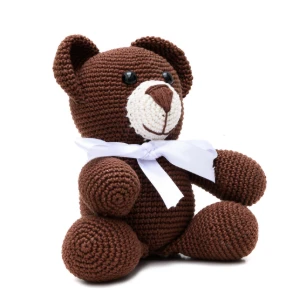 Urso Marrom Laço Branco Amigurumi - Artesanato e Personalizados