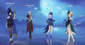 conta genshin clorinde, arlecchino, furina,emily,mona,kekqin