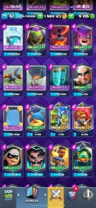CV62, 32 cartas nv 15, 15 cartao com evo,1.8kk gold,9200gems - Clash Royale