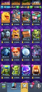 CV62, 32 cartas nv 15, 15 cartao com evo,1.8kk gold,9200gems - Clash Royale