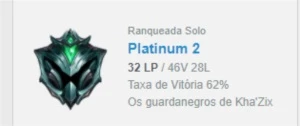Conta League of Legends smurf platina 2 LOL