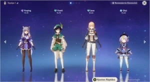 AR 39 > 16 Personagens Keqing, QiQi, Vent, Jean + 2 Armas 5* - Genshin Impact