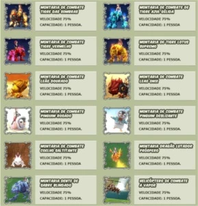 LISTA DAS MONTARIAS DE COMBATE (SERVIDOR MADAYA  GFPT) - Grand Fantasia