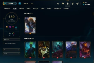 Conta Unranked com 155 Champs e 169 Skins ( MAIN ADC / JG ) - League of Legends LOL