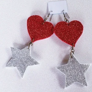 Brinco Coração Estrela Eva - Artesanato e Personalizados