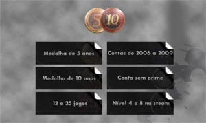 Contas Steam 14-15 Anos, Medalha de 10 e 5 anos CSGO, 12-25 - Counter Strike