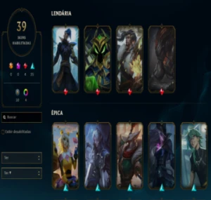 LoL conta 39 skins , 13 frag skin,ouro 3, lvl 100, 63 champ - League of Legends