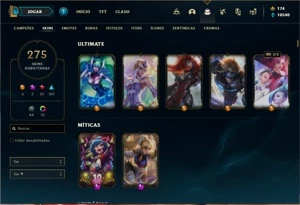 Conta prata 4 com TODOS os champs e 275 Skins + 9 Vitoriosas - League of Legends LOL