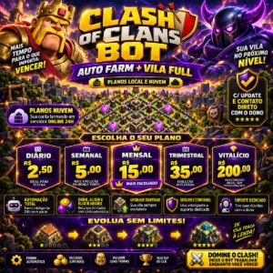 Clash Of Clans Bot: Auto Farm + Vila Full mensal de R$15,00