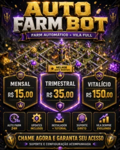 Clash Of Clans Bot: Auto Farm + Vila Full mensal de R$15,00