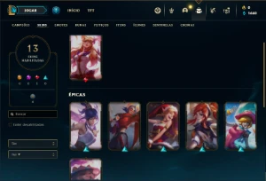 Conta Unranked com 27 Champs e 13 Skins - League of Legends LOL