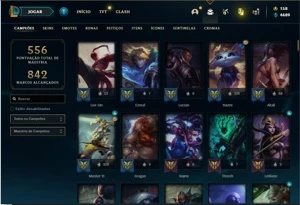 Conta bronze 4 com 155 Champs e 144 Skins + 6 Vitoriosas - League of Legends LOL