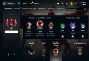 Conta bronze 4 com 155 Champs e 144 Skins + 6 Vitoriosas - League of Legends LOL