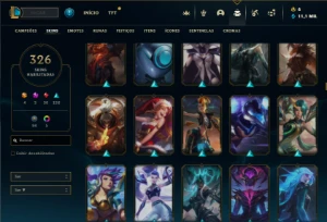 Prata 1 com TODOS os champs e 326 Skins + 3 Prestigios - League of Legends LOL