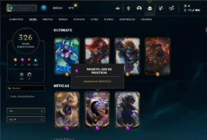 Prata 1 com TODOS os champs e 326 Skins + 3 Prestigios - League of Legends LOL