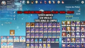 Conta Genshin Eula + Canção dos Pinhos + Albedo + Yelan - Genshin Impact