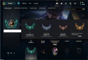 Conta prata 4 com 131 Champs e 142 Skins + 5 Vitoriosas - League of Legends LOL