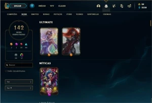Conta prata 4 com 131 Champs e 142 Skins + 5 Vitoriosas - League of Legends LOL