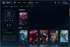 CONTA UNRANKED LVL 48 + 58 SKINS! - League of Legends LOL