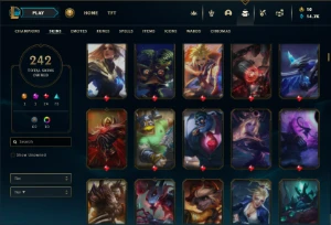 Bronze 1 com 150 Champs e 242 Skins + 2 Skins Raras + Icones - League of Legends LOL