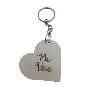 Chaveiro Ele Vive em MDF Branco - Coração