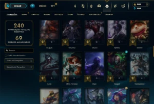 Esmeralda 4 com 85 Champs e 51 Skins + 2 Fragmentos - League of Legends LOL