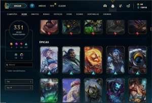 Conta ouro 2 com TODOS os champs e 331 Skins + 5 Vitoriosas - League of Legends LOL