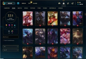 Conta ouro 2 com TODOS os champs e 331 Skins + 5 Vitoriosas - League of Legends LOL