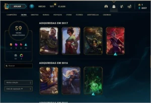Conta level 117 com Rammus Rei e 58 skins, Elo: Ouro 4 - League of Legends LOL