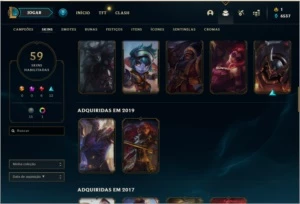 Conta level 117 com Rammus Rei e 58 skins, Elo: Ouro 4 - League of Legends LOL