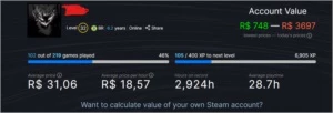 Conta steam com mais de 3 mil reais em jogos.
