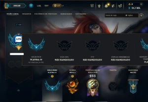 Platina 4 com 90 Champs e 53 Skins ( JG / MID / TOP )