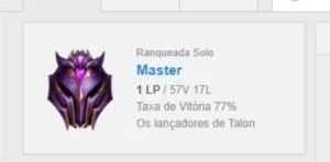 Conta mestre mmr challenger / 77% winrate - League of Legends LOL