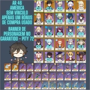 Conta AR46 Zhongli C1 + Qiqi + Jean|Atlas e Espada Celestial - Genshin Impact