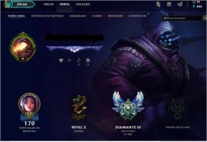 Conta Diamante 3 (Borda Diamante) - 52 Campões e 21 Skins - League of Legends LOL
