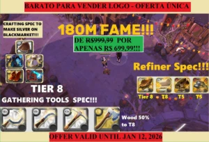 🔥 Conta Albion 180M De Fama | T8 Coleta, Refino E Craft 48H - Albion Online