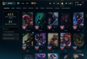 Diamante 3 com TODOS os Champs e 122 Skins (MID / ADC / JG) - League of Legends LOL