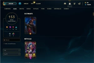 Conta prata 1 com 143 Champs e 153 Skins + 4 Vitoriosas - League of Legends LOL