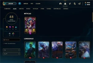 Conta Platina 3 com 90 Champs e 48 Skins +4000 RP - League of Legends LOL
