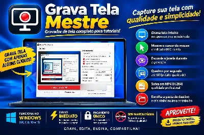 Grava Tela Mestre - Gravador de Tela de PC para Tutoriais - Softwares e Licenças
