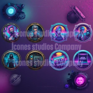 CYBERPUNK PACK: 50 Ícones e Avatares Neon Prontos PC & Cel - Arte Digital Artes Canva