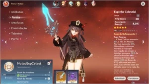 Conta Genshin Impact AR 5 com Hu Tao e Espinha Celestial