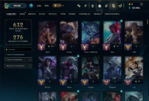 Ouro 1 com TODOS os Champs e 114 Skins ( MID / ADC / TOP ) - League of Legends LOL