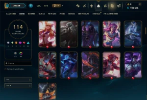 Ouro 1 com TODOS os Champs e 114 Skins ( MID / ADC / TOP ) - League of Legends LOL