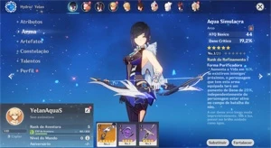 Conta Genshin Impact AR 5 com Yelan e Aqua Simulacra