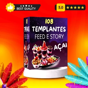 108 templates açai - story e feed, editáveis no canva