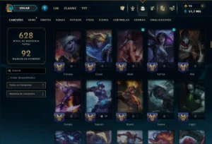 Platina 4 com TODOS os Champs e 283 Skins ( SUP / ADC ) - League of Legends LOL