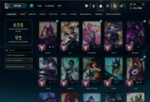 Platina 4 com TODOS os Champs e 283 Skins ( SUP / ADC ) - League of Legends LOL