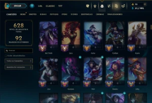 Platina 4 com TODOS os Champs e 283 Skins ( SUP / ADC ) - League of Legends LOL